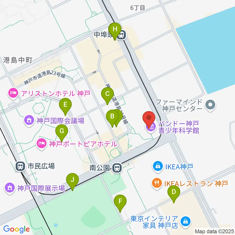 バンドー神戸青少年科学館周辺の駐車場・コインパーキング一覧地図
