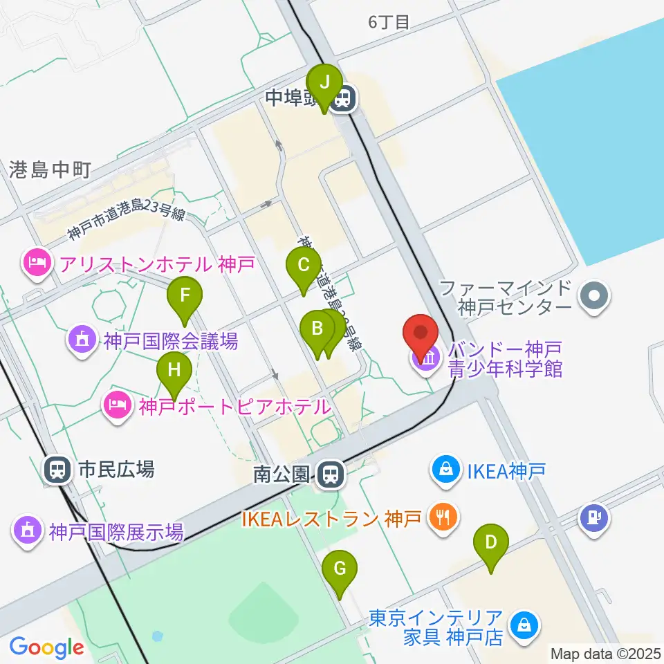 バンドー神戸青少年科学館周辺の駐車場・コインパーキング一覧地図