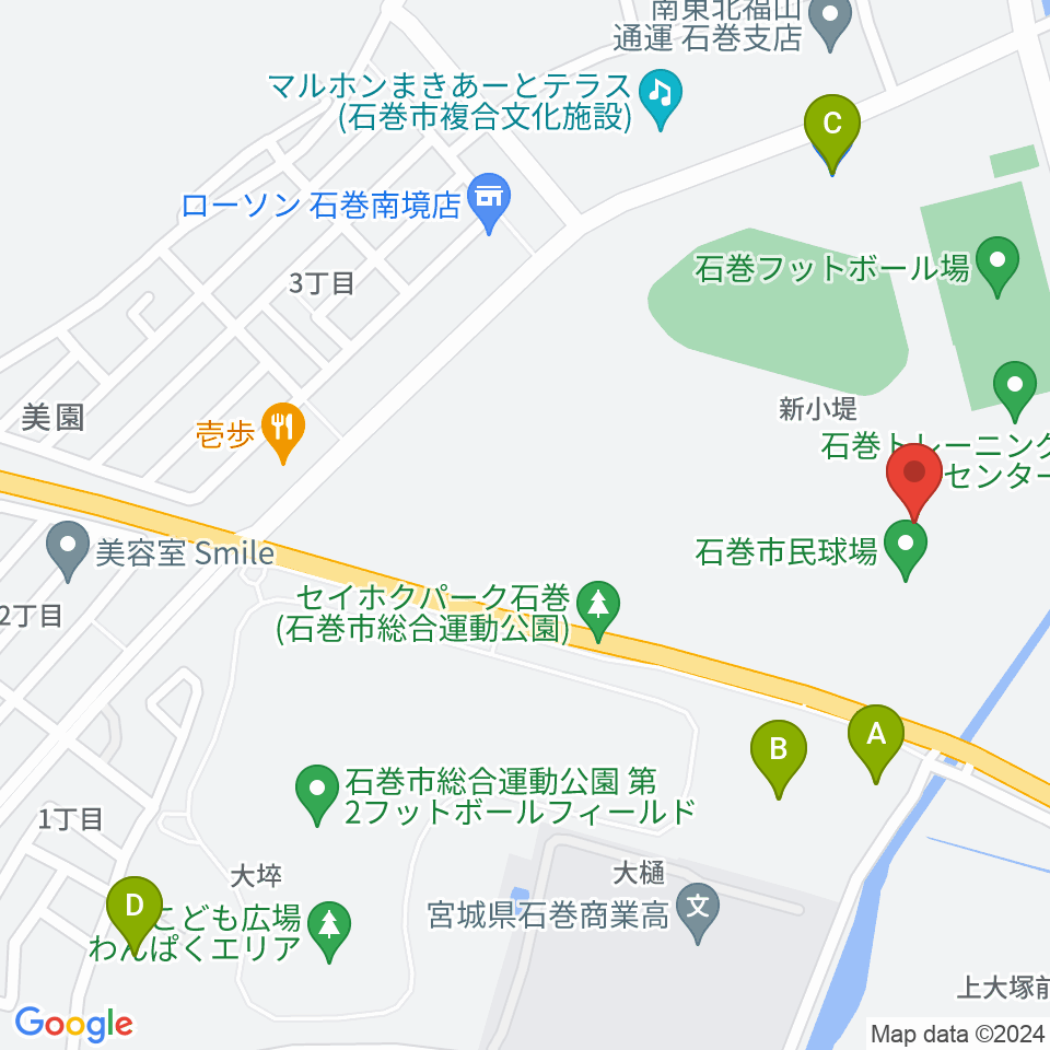 石巻市民球場周辺の駐車場・コインパーキング一覧地図