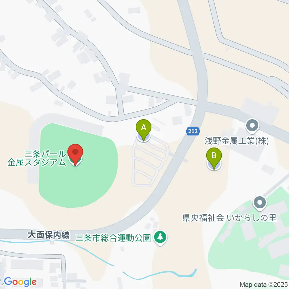 三条パール金属スタジアム周辺の駐車場・コインパーキング一覧地図