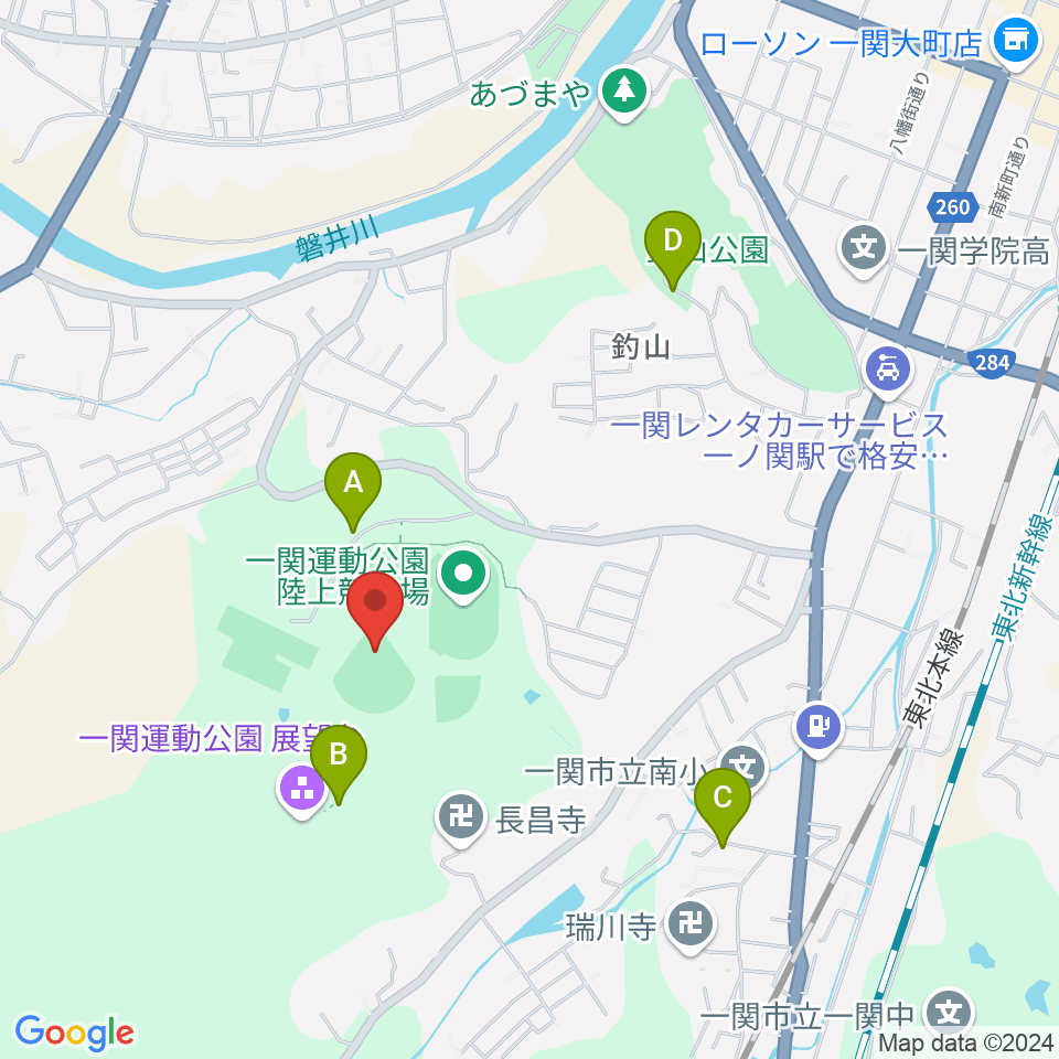 一関運動公園野球場周辺の駐車場・コインパーキング一覧地図