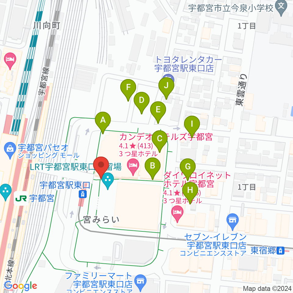 ライトキューブ宇都宮周辺の駐車場・コインパーキング一覧地図