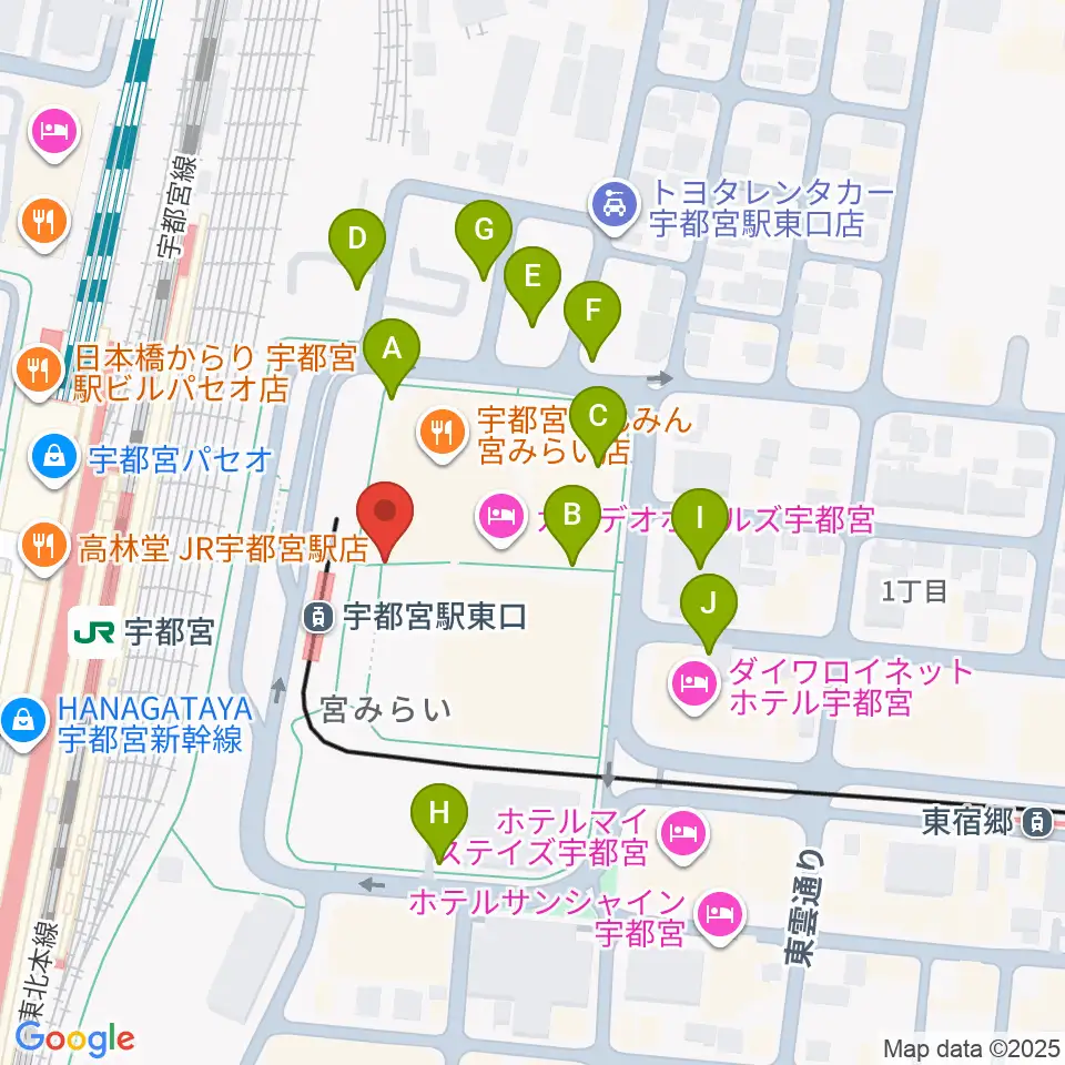 ライトキューブ宇都宮周辺の駐車場・コインパーキング一覧地図