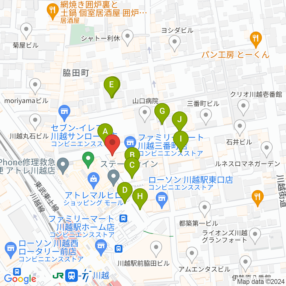 ラジオ川越周辺の駐車場・コインパーキング一覧地図