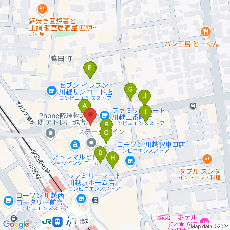 ラジオ川越周辺の駐車場・コインパーキング一覧地図