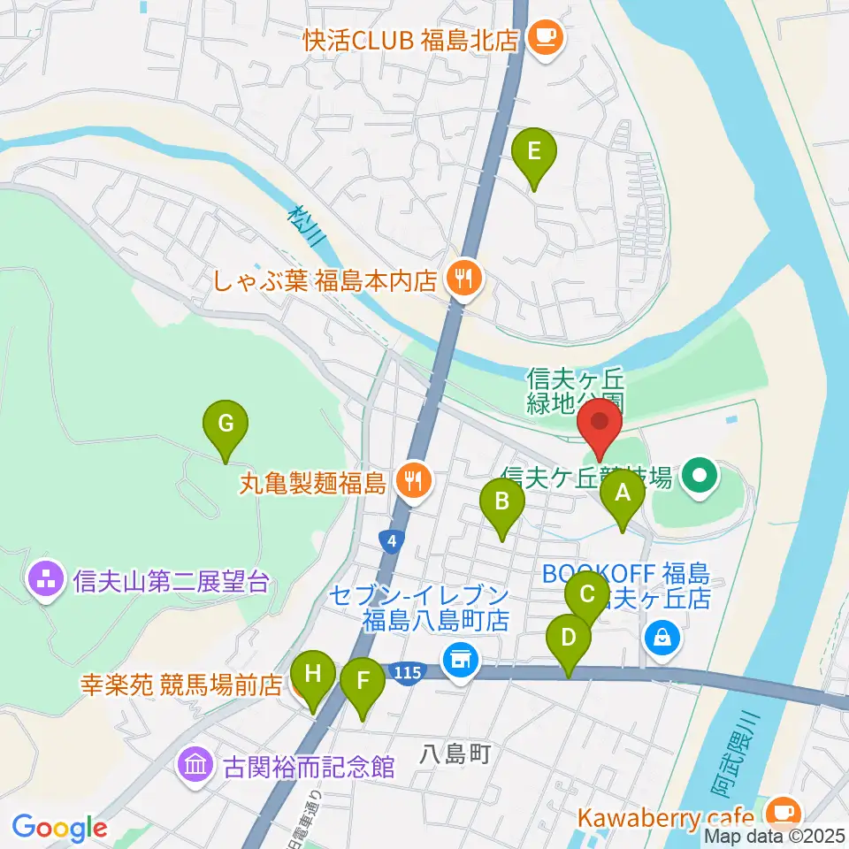 福島市信夫ヶ丘球場周辺の駐車場・コインパーキング一覧地図