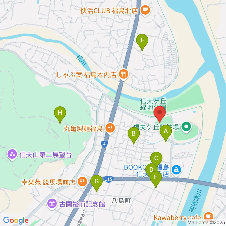 福島市信夫ヶ丘球場周辺の駐車場・コインパーキング一覧地図