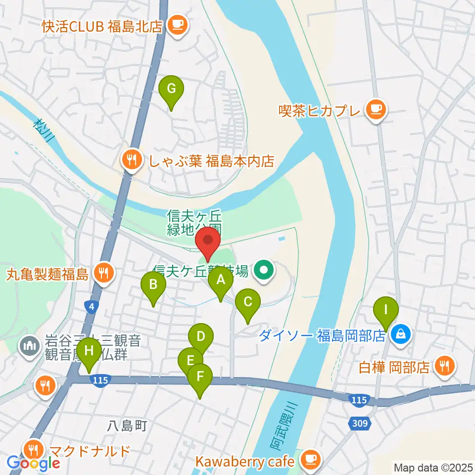 福島市信夫ヶ丘球場周辺の駐車場・コインパーキング一覧地図