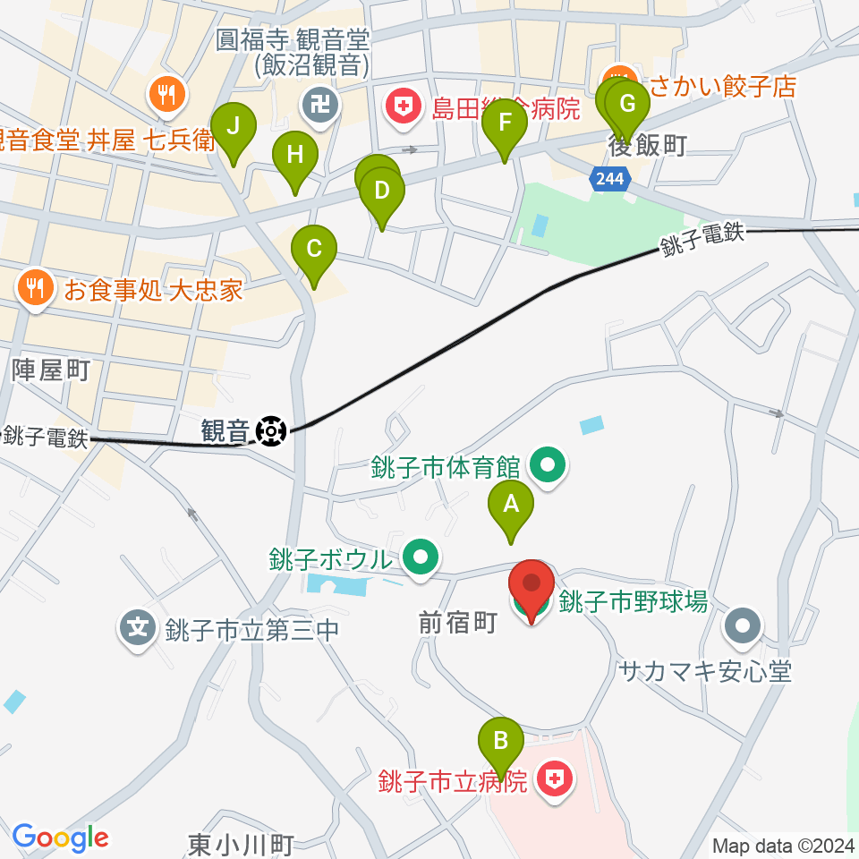 銚子市野球場周辺の駐車場・コインパーキング一覧地図