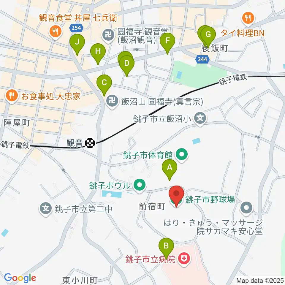 銚子市野球場周辺の駐車場・コインパーキング一覧地図