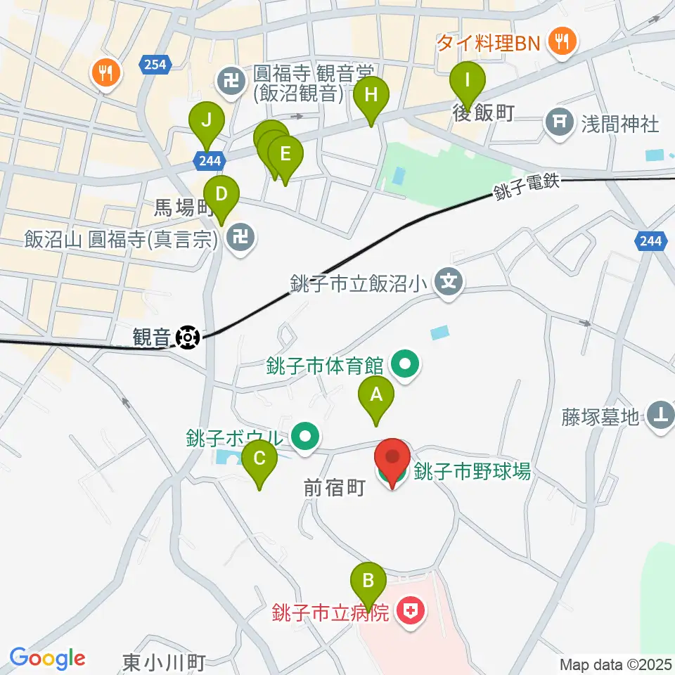 銚子市野球場周辺の駐車場・コインパーキング一覧地図
