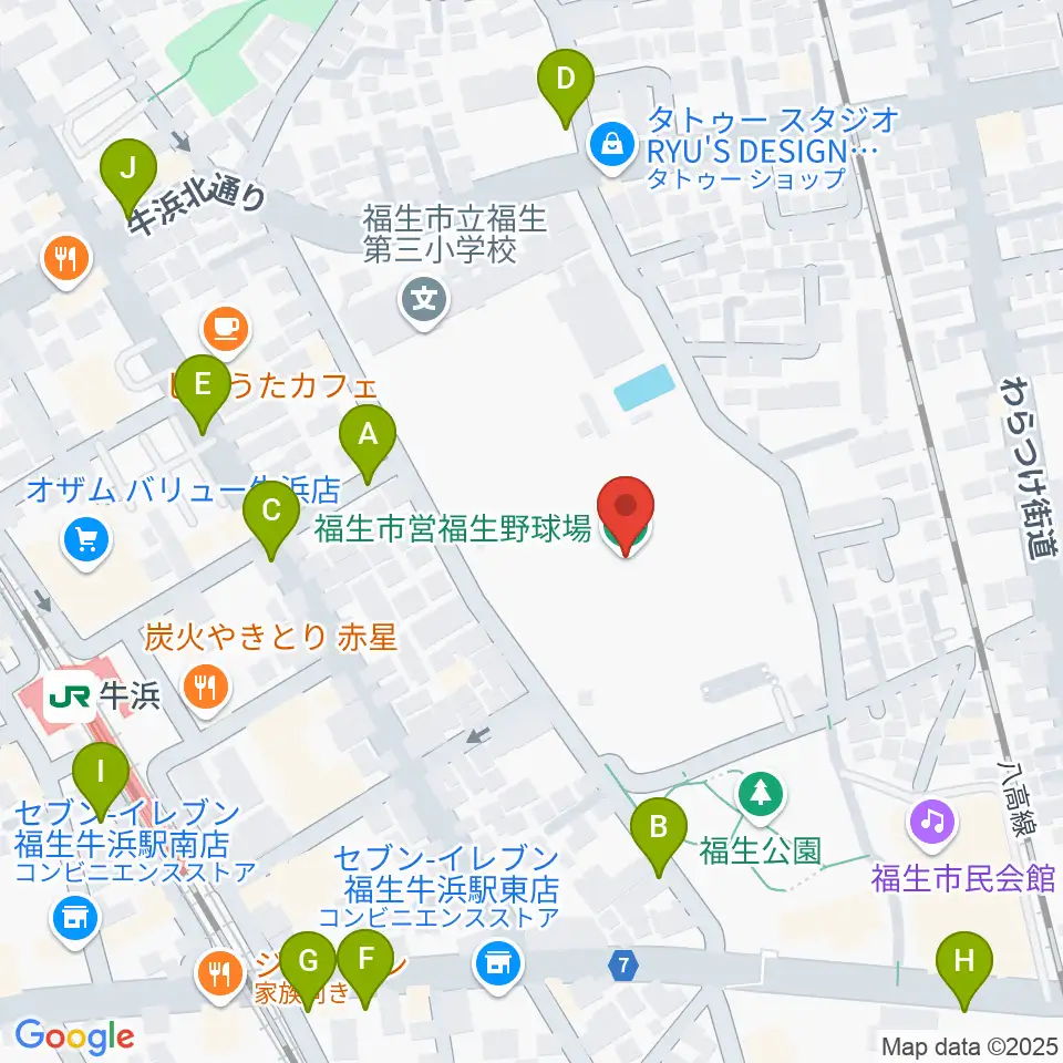 福生野球場周辺の駐車場・コインパーキング一覧地図