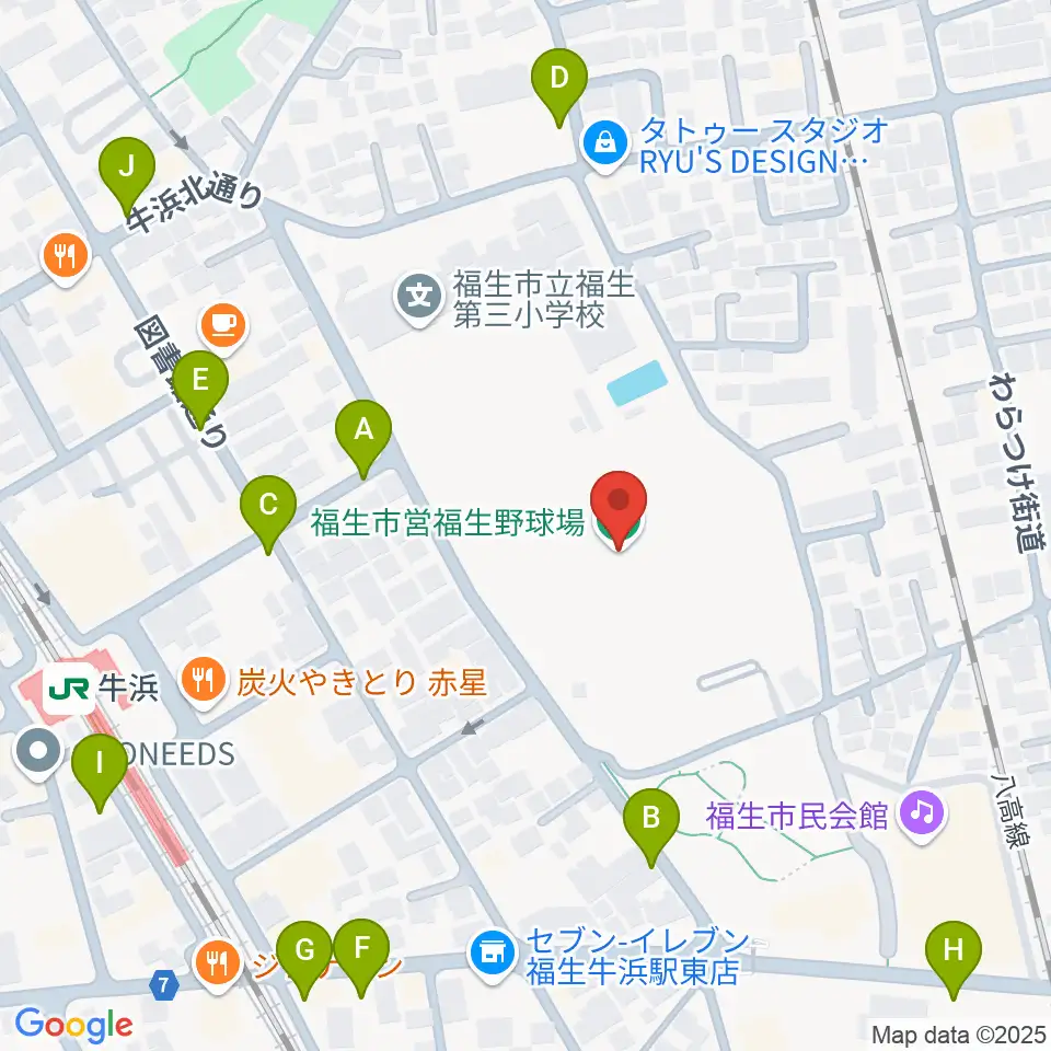 福生野球場周辺の駐車場・コインパーキング一覧地図