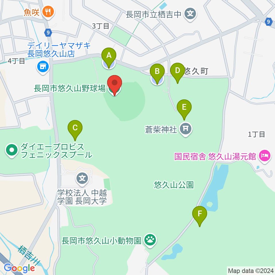 長岡市悠久山野球場周辺の駐車場・コインパーキング一覧地図