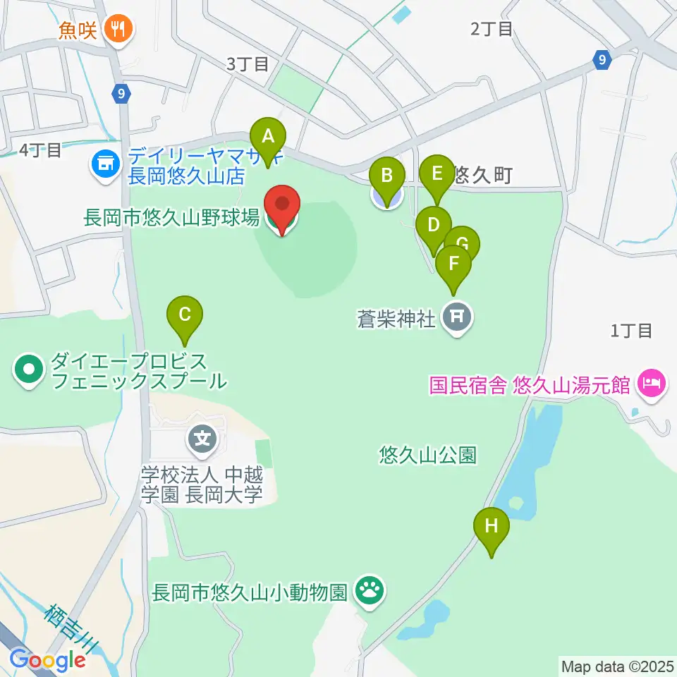 長岡市悠久山野球場周辺の駐車場・コインパーキング一覧地図
