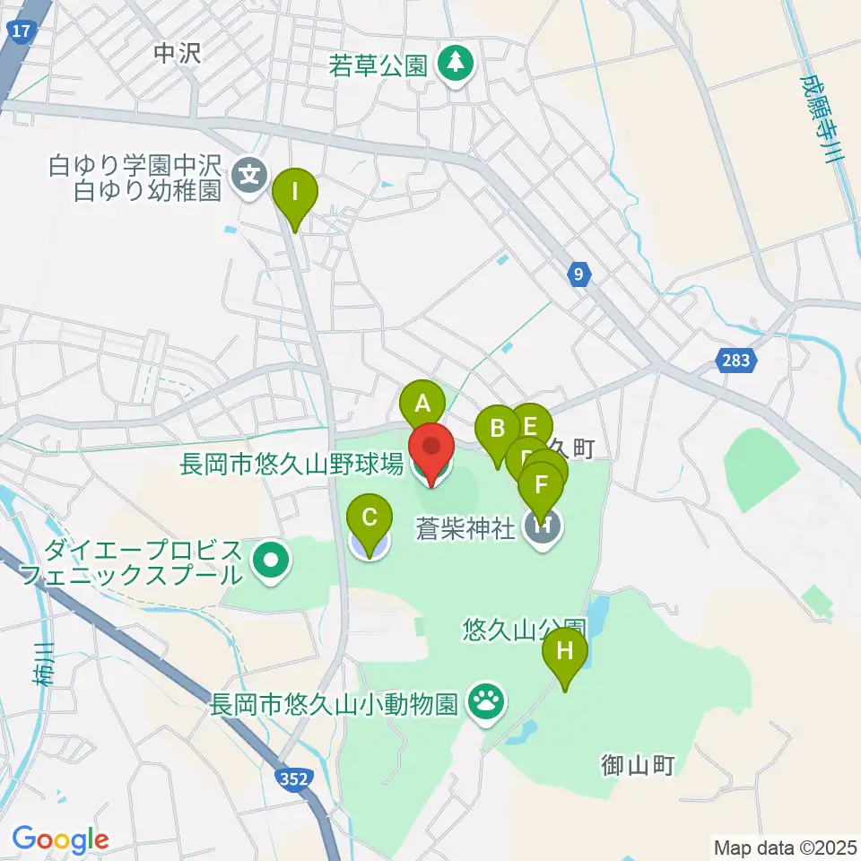 長岡市悠久山野球場周辺の駐車場・コインパーキング一覧地図