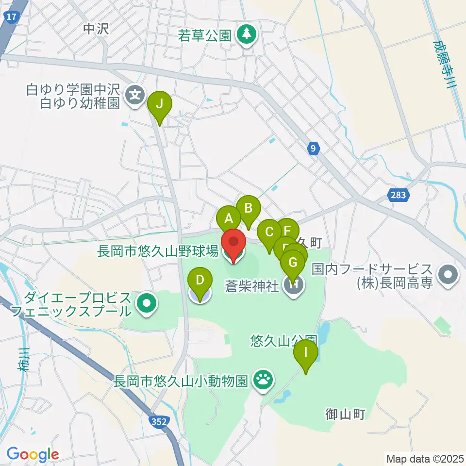 長岡市悠久山野球場周辺の駐車場・コインパーキング一覧地図