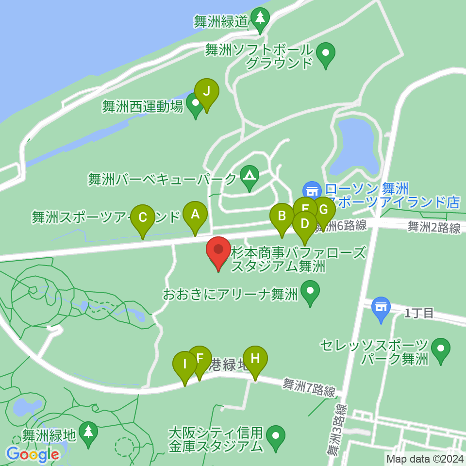 杉本商事バファローズスタジアム舞洲周辺の駐車場・コインパーキング一覧地図