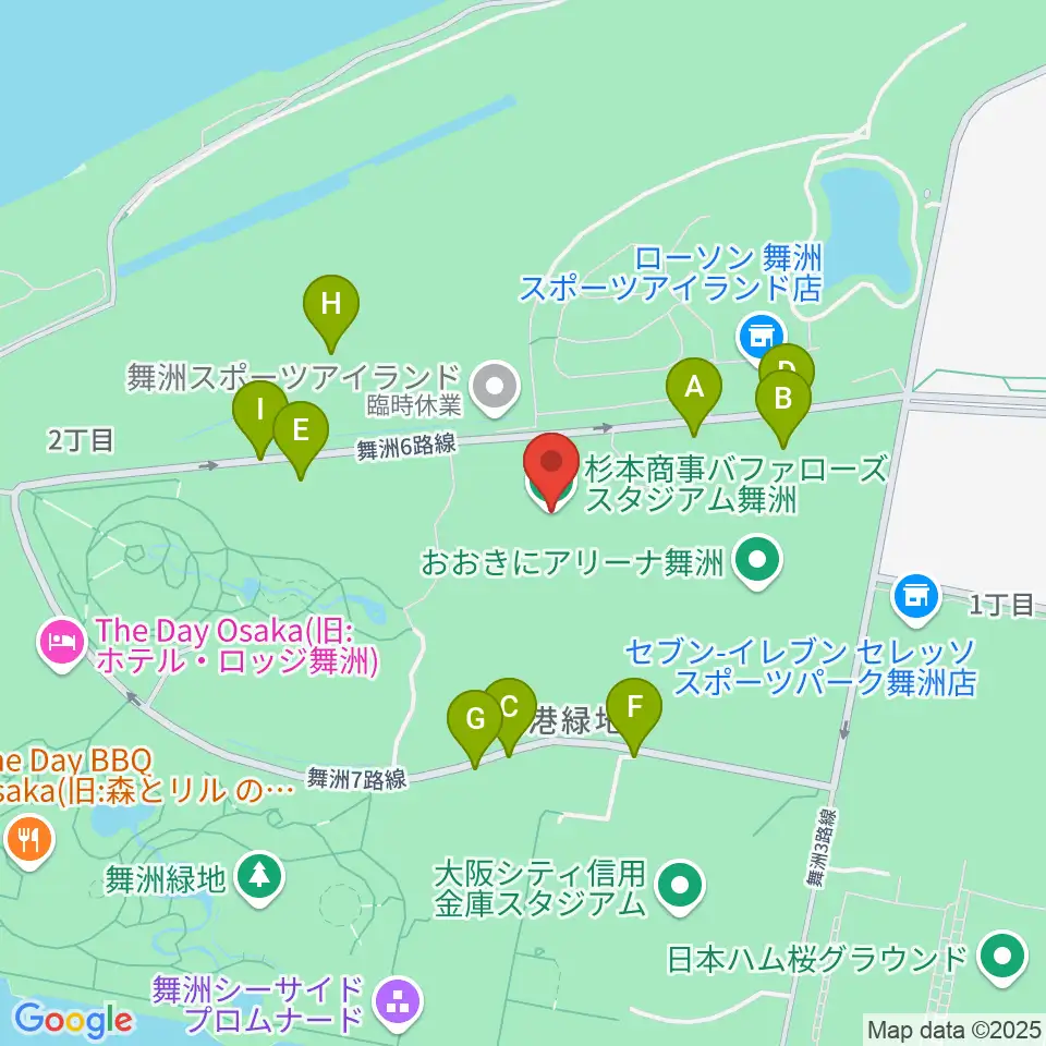 杉本商事バファローズスタジアム舞洲周辺の駐車場・コインパーキング一覧地図