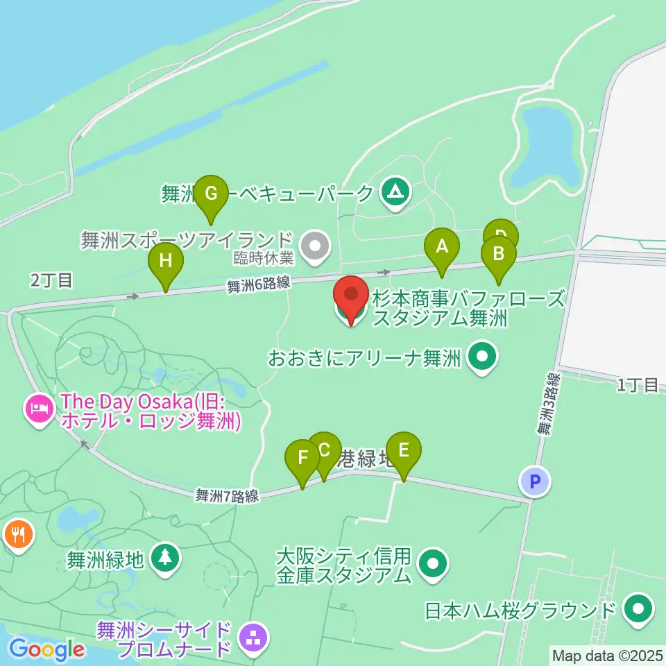 杉本商事バファローズスタジアム舞洲周辺の駐車場・コインパーキング一覧地図
