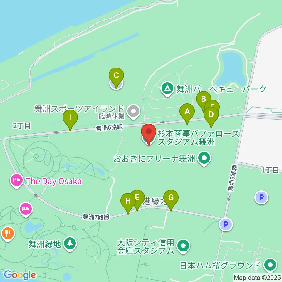 杉本商事バファローズスタジアム舞洲周辺の駐車場・コインパーキング一覧地図