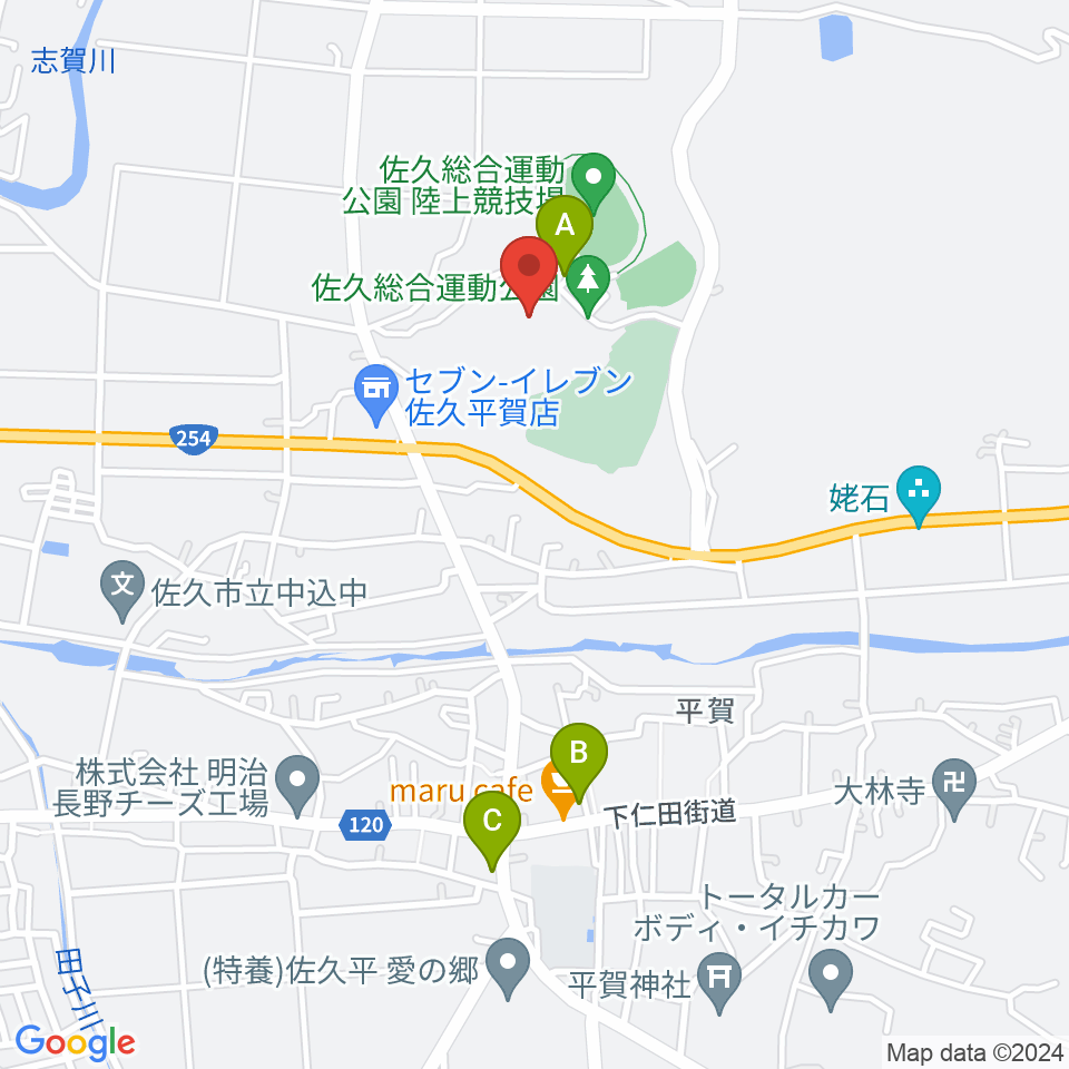 佐久総合運動公園野球場周辺の駐車場・コインパーキング一覧地図