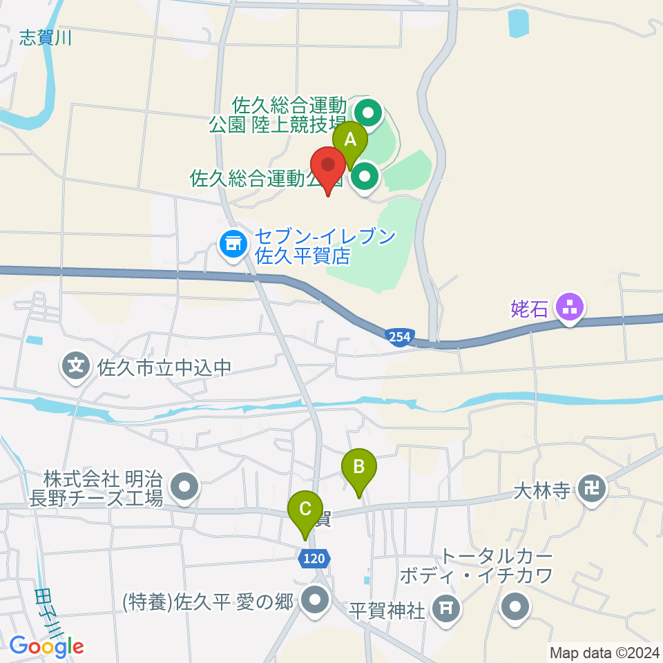 佐久総合運動公園野球場周辺の駐車場・コインパーキング一覧地図