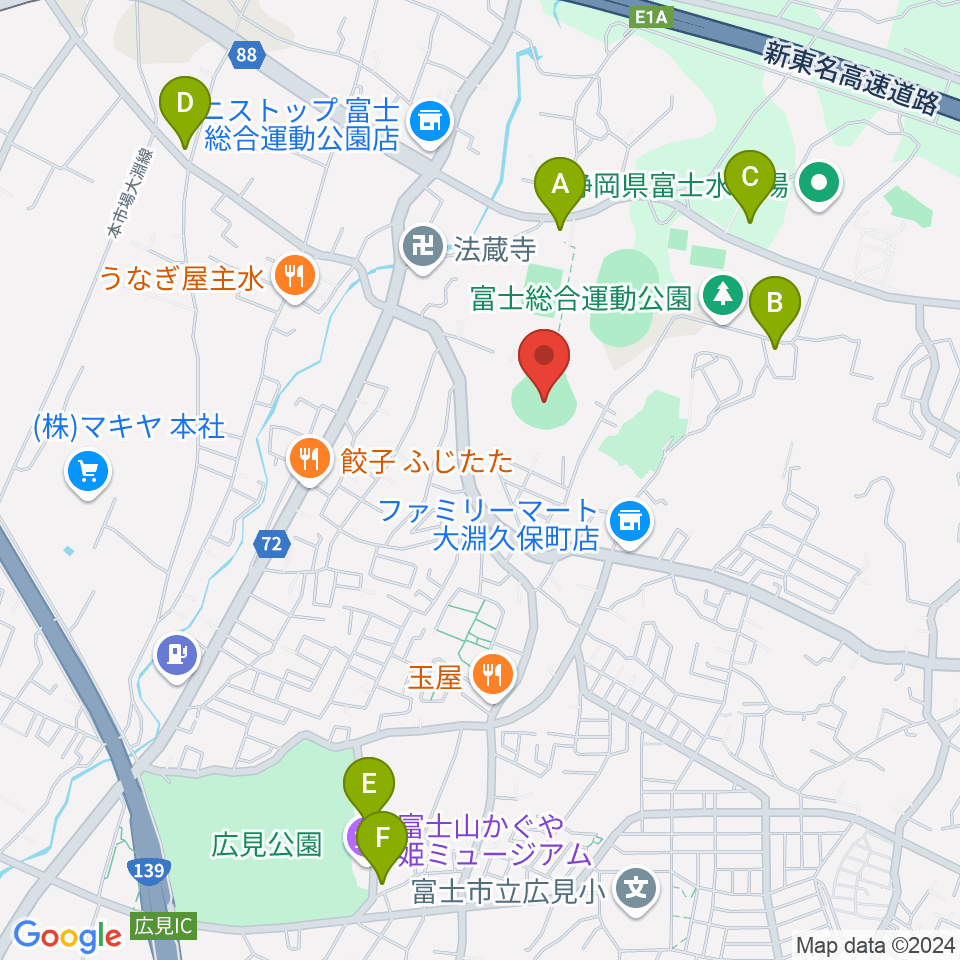 富士総合運動公園野球場周辺の駐車場・コインパーキング一覧地図