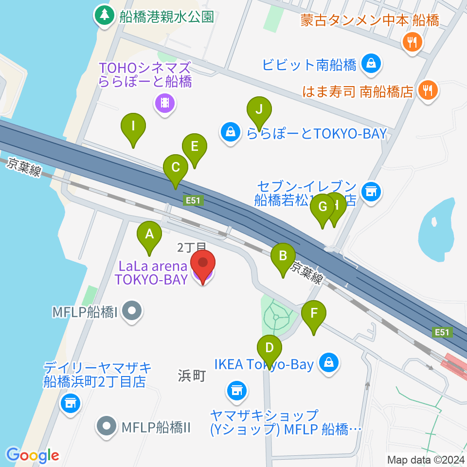 ららアリーナ東京ベイ周辺の駐車場・コインパーキング一覧地図