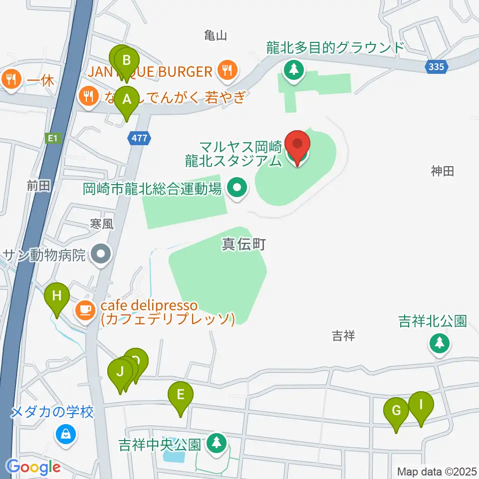 マルヤス岡崎龍北スタジアム周辺の駐車場・コインパーキング一覧地図