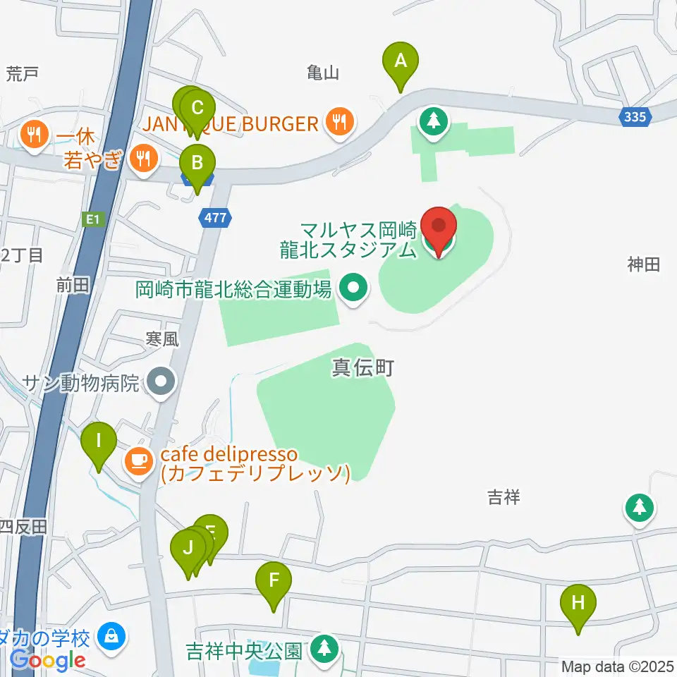 マルヤス岡崎龍北スタジアム周辺の駐車場・コインパーキング一覧地図