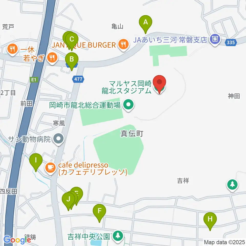 マルヤス岡崎龍北スタジアム周辺の駐車場・コインパーキング一覧地図