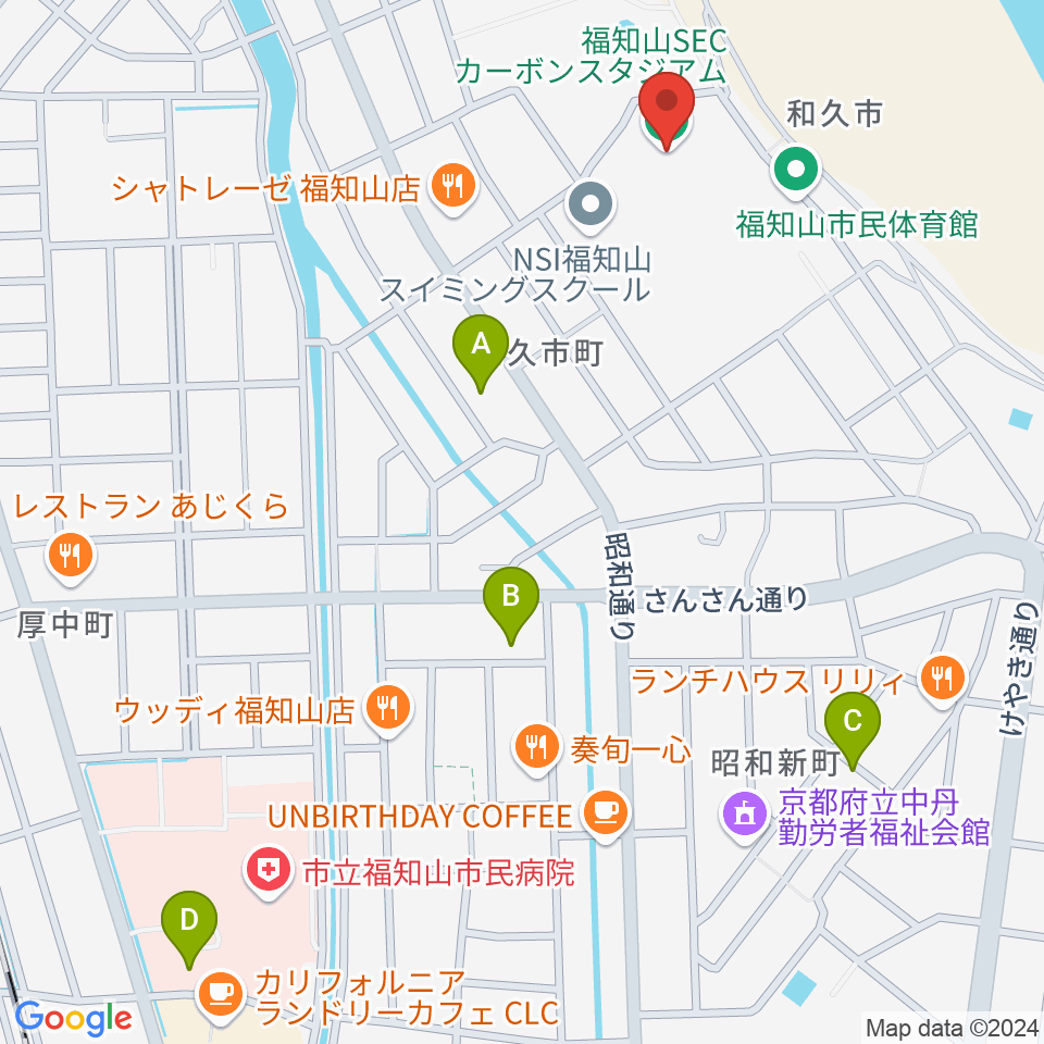 福知山SECカーボンスタジアム周辺の駐車場・コインパーキング一覧地図