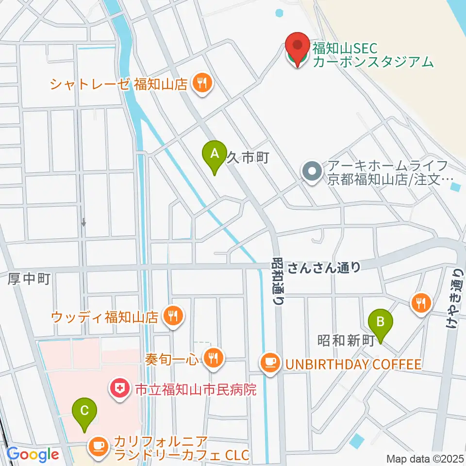 福知山SECカーボンスタジアム周辺の駐車場・コインパーキング一覧地図