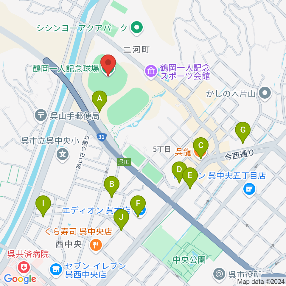 鶴岡一人記念球場周辺の駐車場・コインパーキング一覧地図