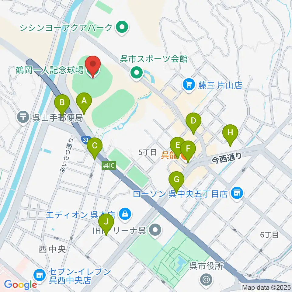 鶴岡一人記念球場周辺の駐車場・コインパーキング一覧地図