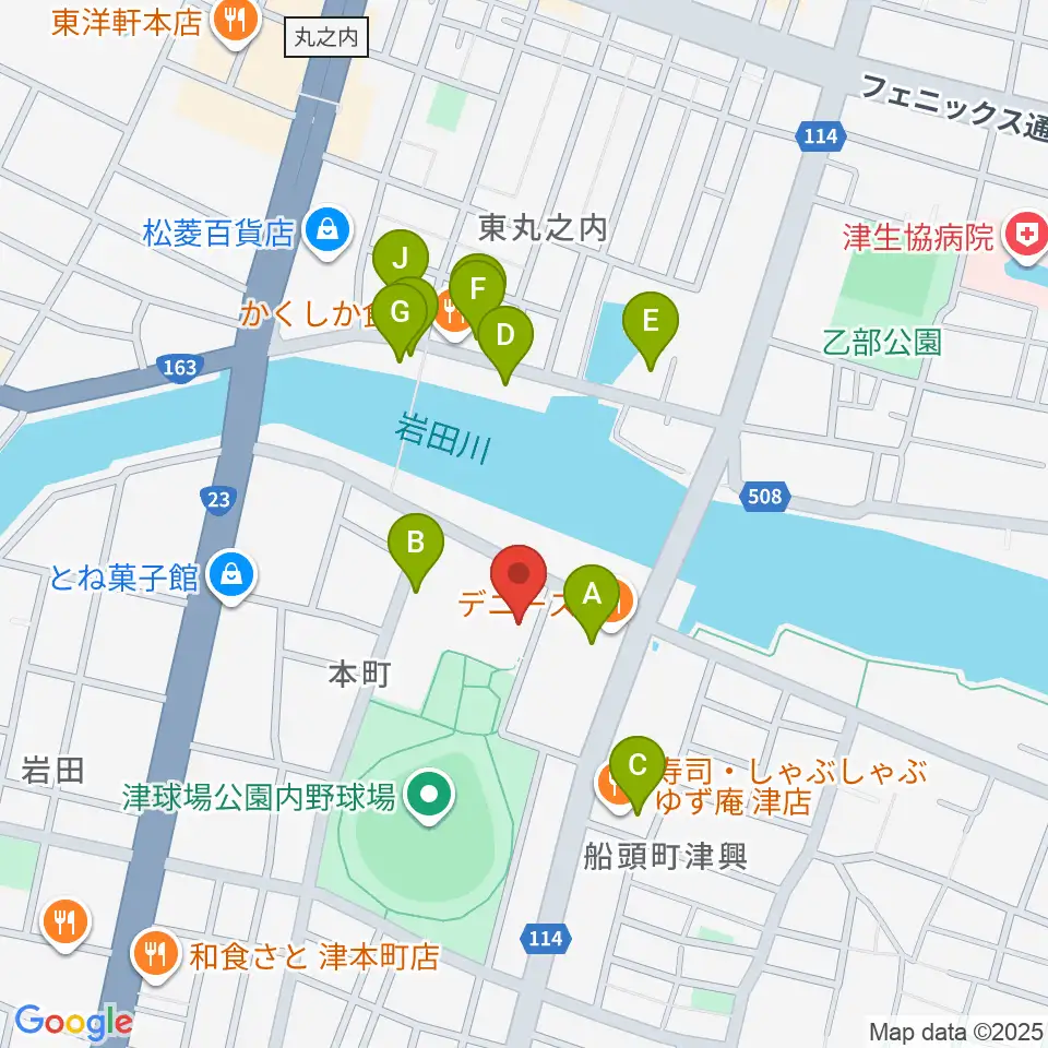 津球場公園内野球場周辺の駐車場・コインパーキング一覧地図