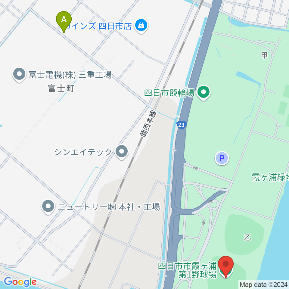 四日市市営霞ヶ浦第一野球場周辺の駐車場・コインパーキング一覧地図