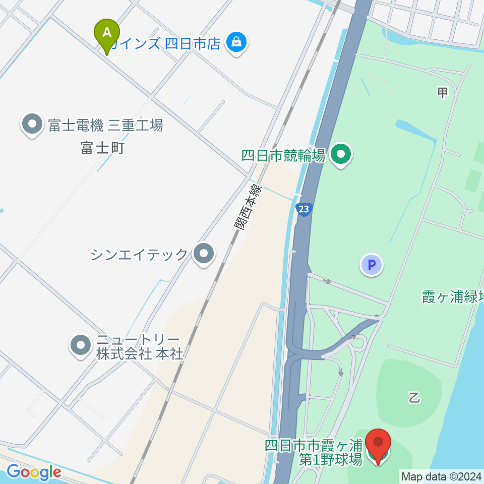 四日市市営霞ヶ浦第一野球場周辺の駐車場・コインパーキング一覧地図