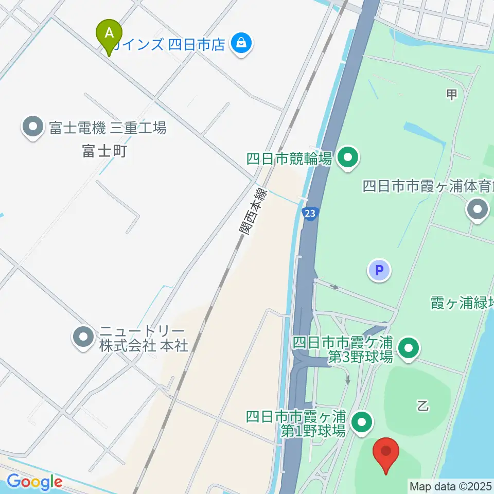 四日市市営霞ヶ浦第一野球場周辺の駐車場・コインパーキング一覧地図
