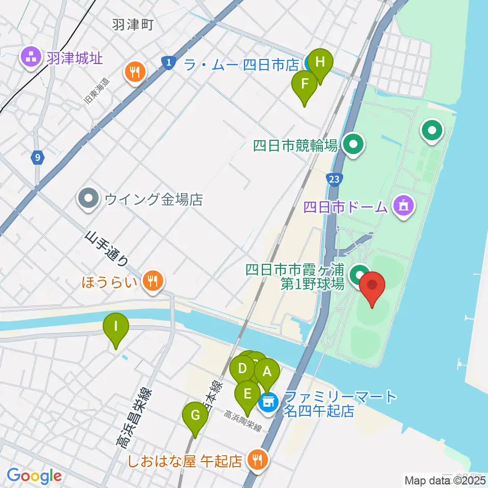 四日市市営霞ヶ浦第一野球場周辺の駐車場・コインパーキング一覧地図