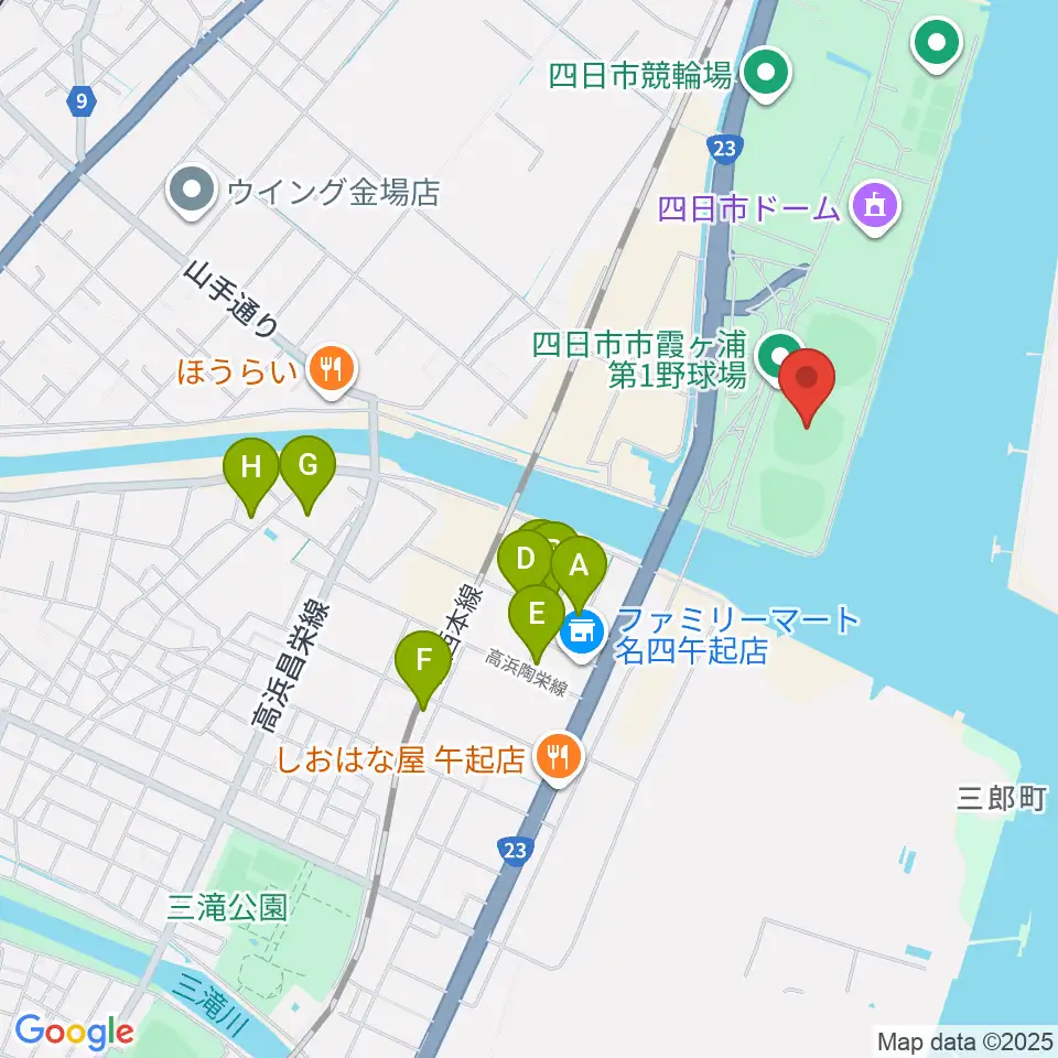 四日市市営霞ヶ浦第一野球場周辺の駐車場・コインパーキング一覧地図