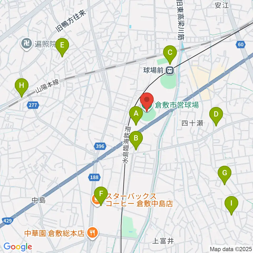 倉敷市営球場周辺の駐車場・コインパーキング一覧地図