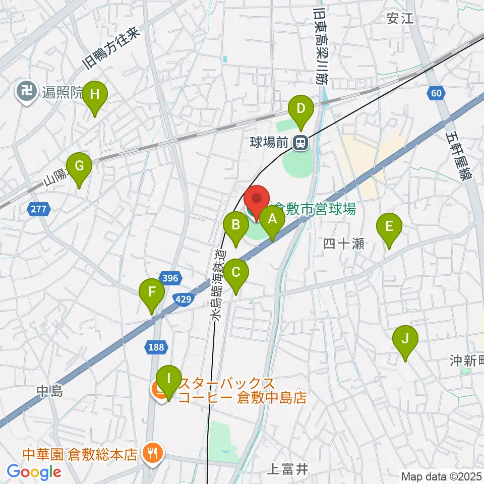 倉敷市営球場周辺の駐車場・コインパーキング一覧地図