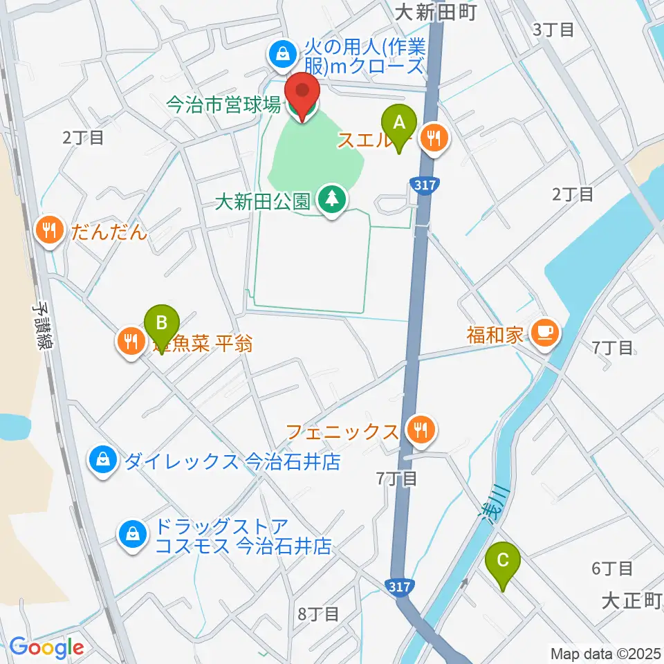 今治市営球場周辺の駐車場・コインパーキング一覧地図