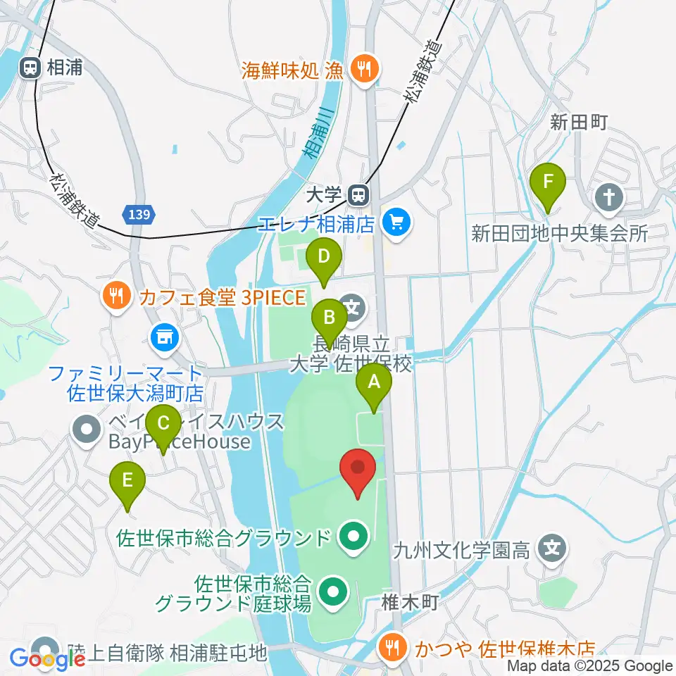 佐世保市総合グラウンド野球場周辺の駐車場・コインパーキング一覧地図