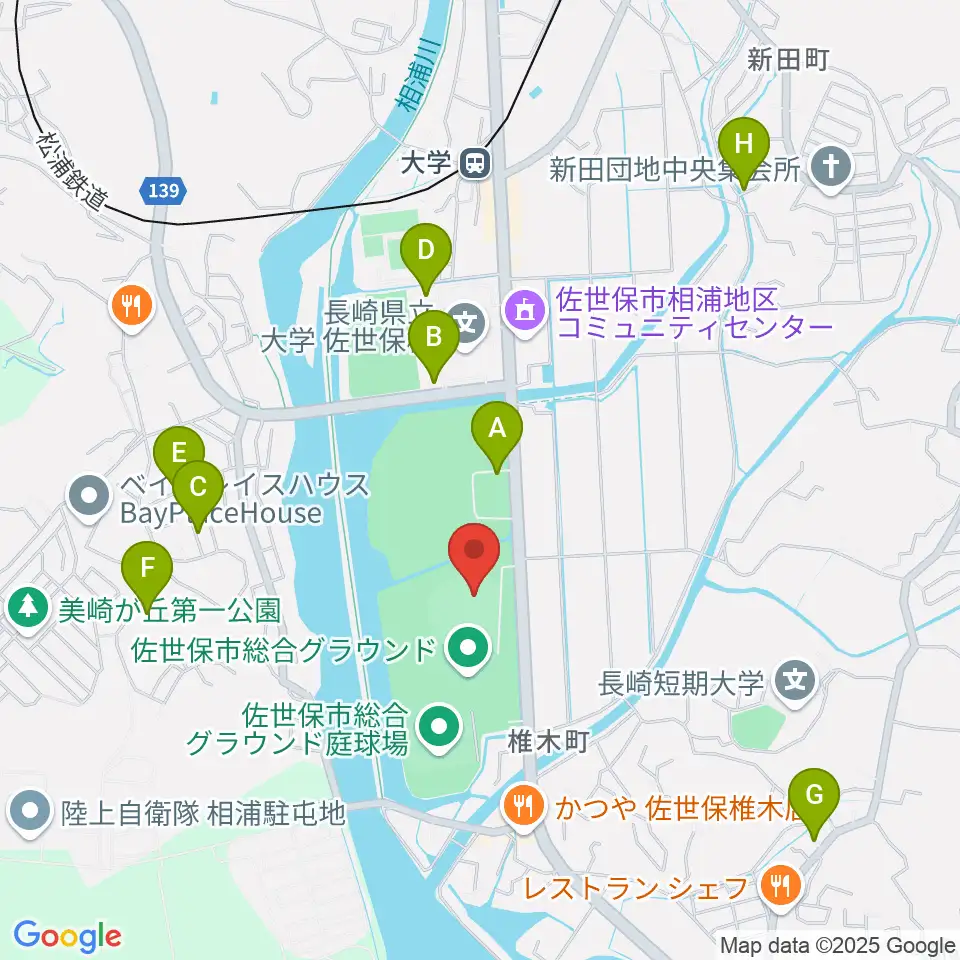 佐世保市総合グラウンド野球場周辺の駐車場・コインパーキング一覧地図