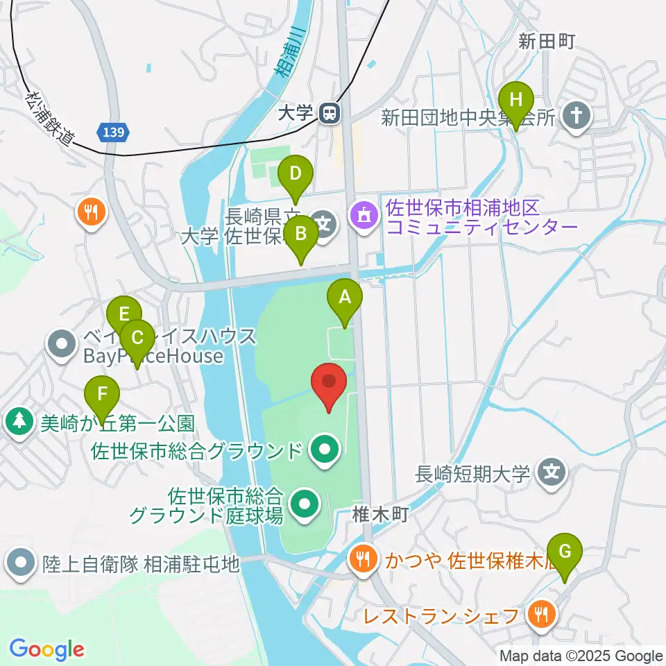 佐世保市総合グラウンド野球場周辺の駐車場・コインパーキング一覧地図