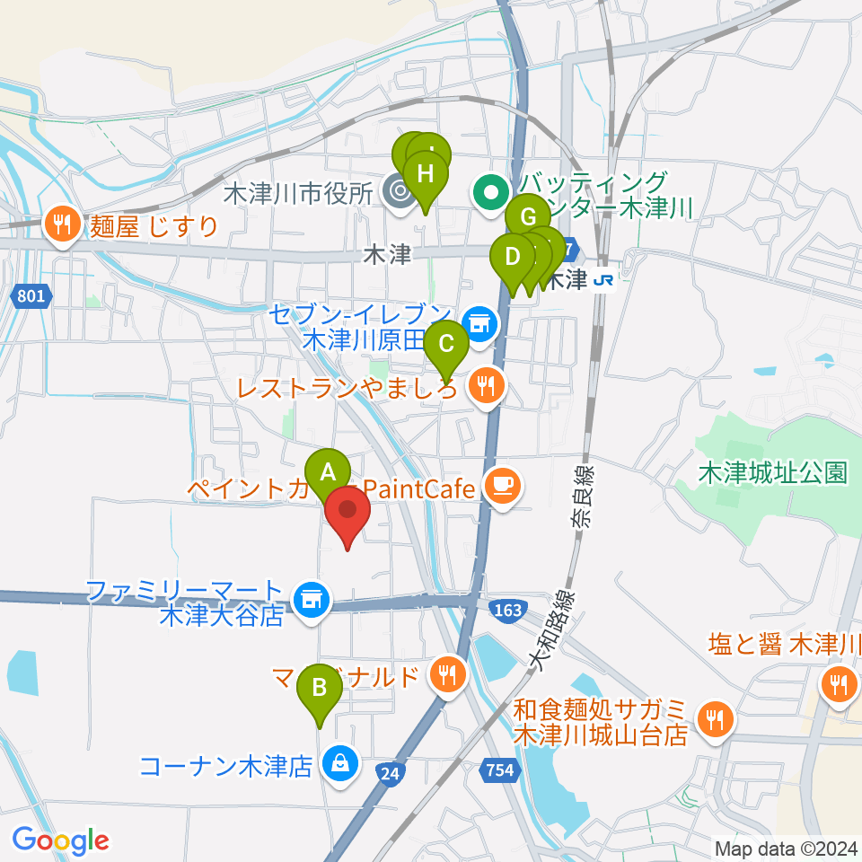 木津川市中央交流会館（いずみホール）周辺の駐車場・コインパーキング一覧地図