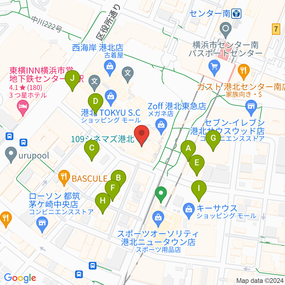 109シネマズ港北周辺の駐車場・コインパーキング一覧地図